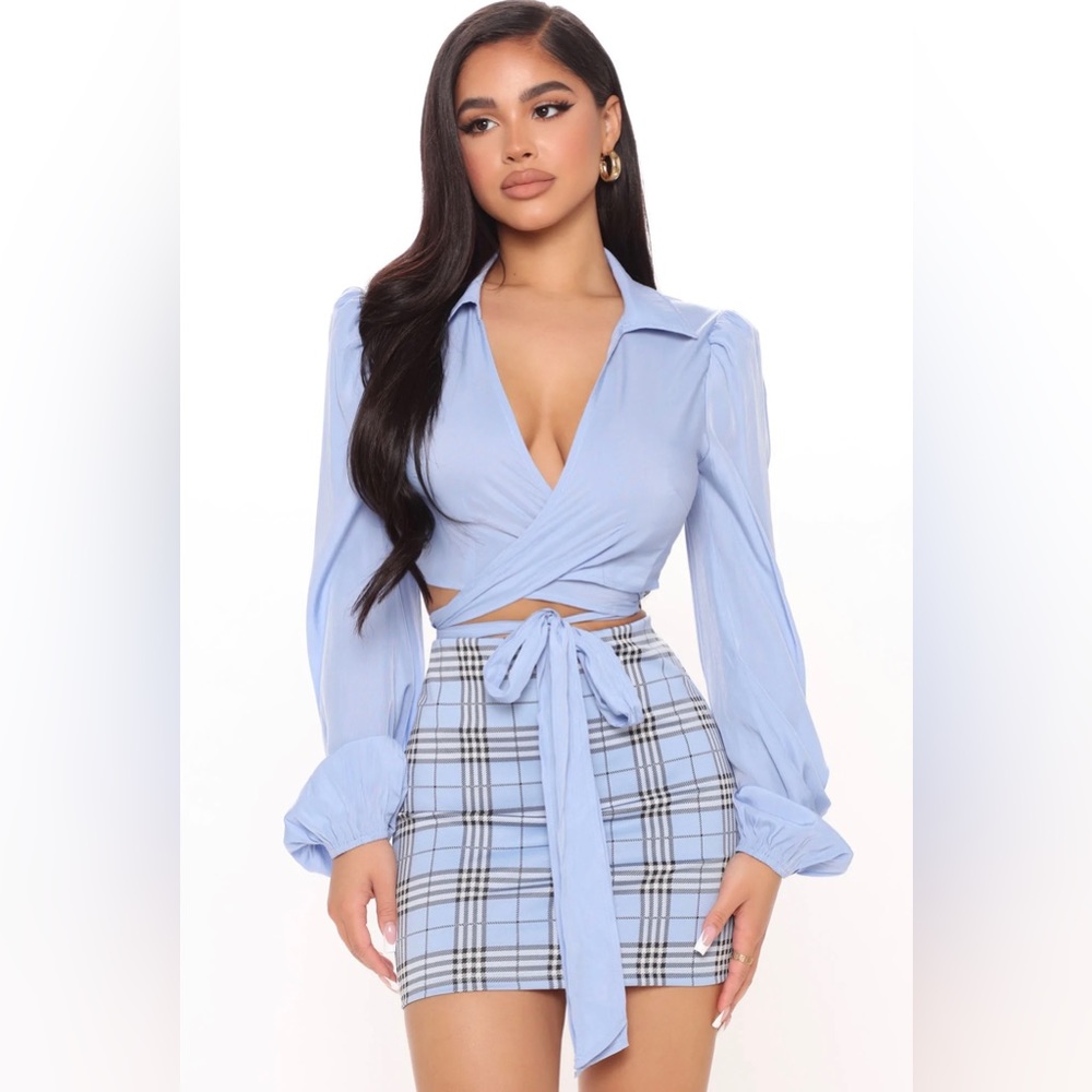 Light Blue Wrap Crop Top